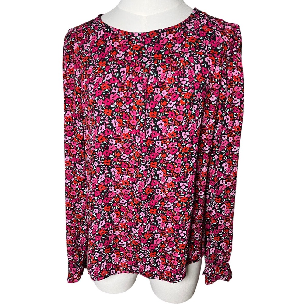 Romantic Floral Long Sleeve Blouse Pink‎ Red J.Crew Womens Size M